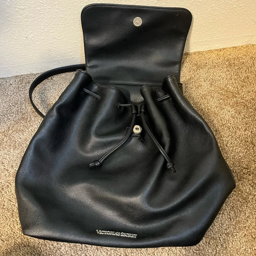 Victoria’s Secret Limited Edition Drawstring Backpack Black Faux Leather 2016